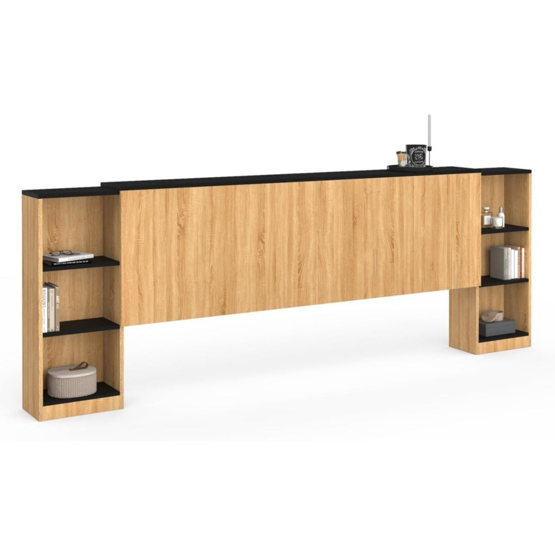 Structure bois et noir moderne avec deux chevets coulissants pour une chambre ordonnee – Lit